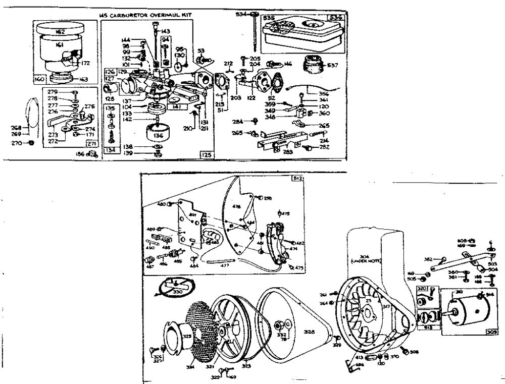 Flywheel Assembly And Carburetor Overhaul Kit Diagram and Parts List for 140700-140707 0010 - 0140 Briggs and Stratton Engine